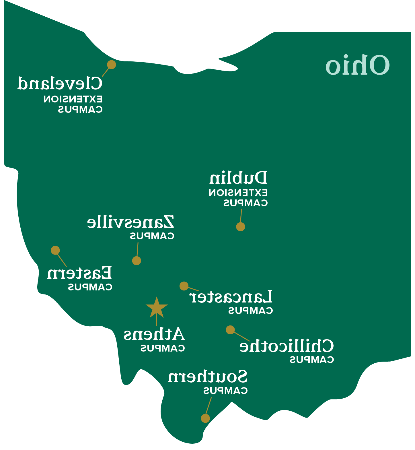 俄亥俄州地图，每个newbb电子平台校园的指示器